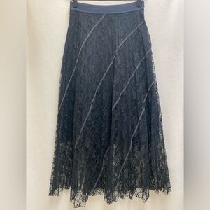 Sandro Pleated Long Skirt Black Lace Lined Size 1 (US 4)